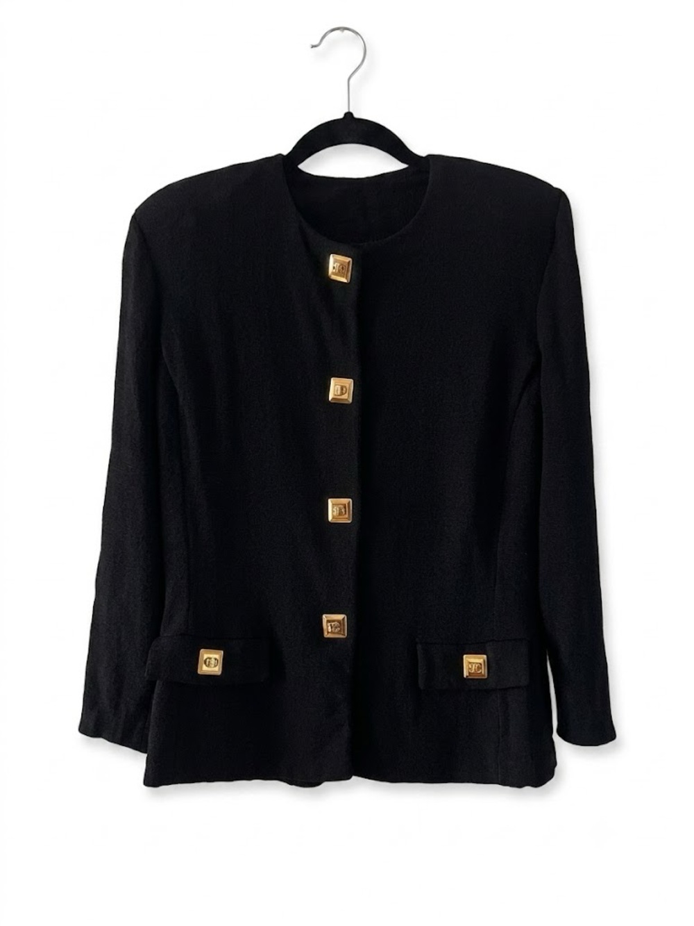 St. John Collection Black Santana Knit Cardigan Gold Turnlock Closure